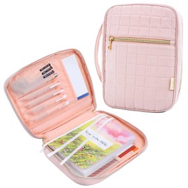 VICUTU Bible Cover Case for Women, Bible Holder Bag for Women/Girl with Handle, Soft Carrying Book Cover, Pink