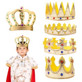 Cncedi 5Pcs King & Queen Crown Birthday Crowns, Kids Birthday Party Gold Headwear Gold King Crown Adult Costume Accessories Crown Dress Up Accessories for Child Adult