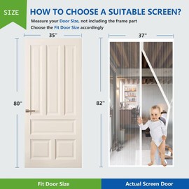White Screen Door Magnetic Screen Door Fit Door Size 35X80Inch Screen Size 37x82inch Heavy Duty Screen Door Mesh Full Frame Magic Tape for Sliding Door with Magic Storage Belt