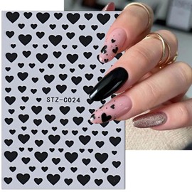 Heart Nail Stickers for Nail Art 6 Sheets Heart Love Nail Decals 3D Self Adhesive Valentine's Day Nail Supplies Red White Silver Black Gold Heart Nail Design Acrylic Nail Decorations for Women Girls