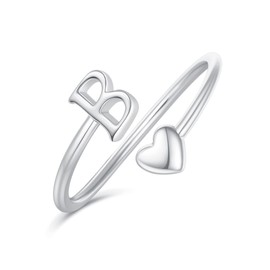 Initial Rings for Teen Girls, Silver Initial Heart Ring Stackable Rings for Women Adjustable Initial Rings for Teen Girls Women Heart Letter B Rings for Teen Girls Christmas Gifts Teen Girl Gifts