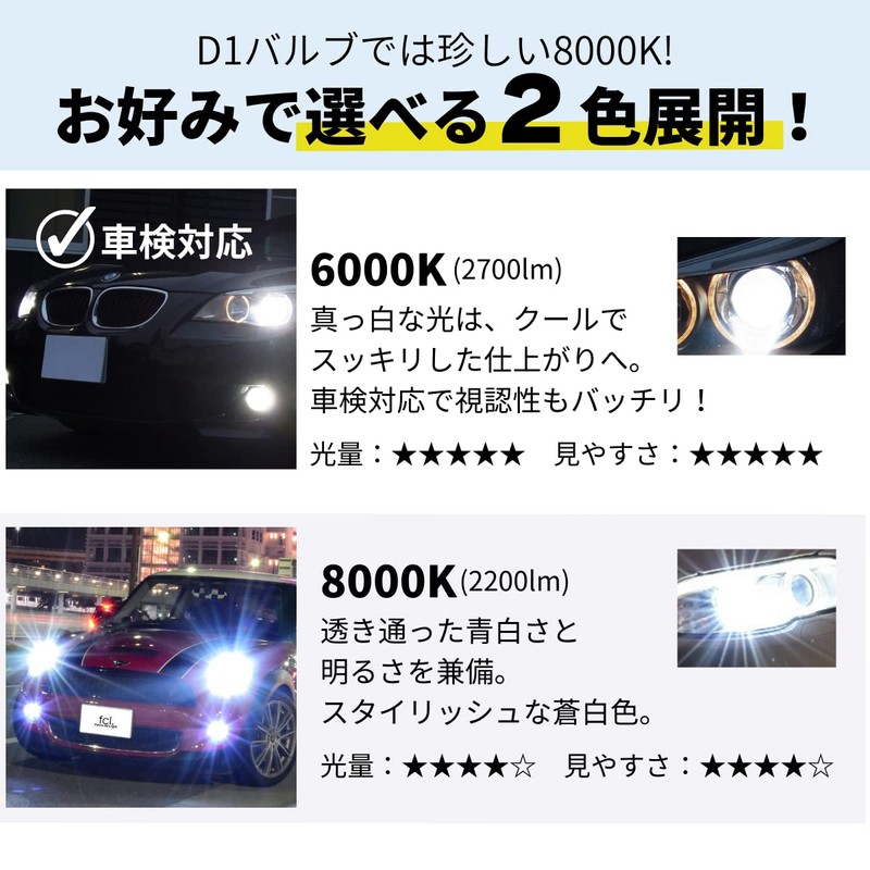fcl. D1S HID Bulb, White, 6000K, Compatible with Vehicle Inspections,