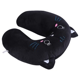 Acouto Animal Travel Neck Pillow PP Cotton Soft U Shaped Car Headrest Toy Pillow Black Cat Cotton Relaxed Tour Pillow Relieves Pressure