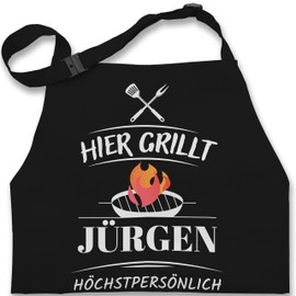 Geschenk mit Namen personalisiert by Shirtracer - Children's Apron Children Boys Girls - BBQ Apron - Hier Grillt Name Himself - Funny Gift Dad Father's Day Birthday, 1 black