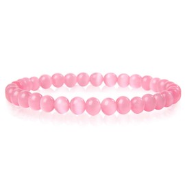 AWAVM Pink 6 mm Smooth Natural Stone Beads Bracelet, Fashionable and Charming Elastic Bracelet, Opal Bracelet, Good Luck, Gift, Stone