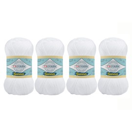Troyarn Summer (4- Skeins Pack) Silk Effect Hand Knitting Yarn Crochet Art Lace Craft 100% Microfiber Acrylic 4x100 gr (4x383 yds) (105055 - White)