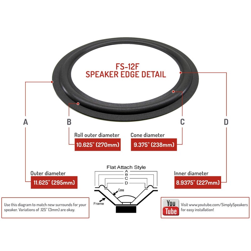 MCS 12 Inch Foam Speaker Repair Kit FSK-12F (Pair)