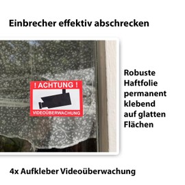4 x Stickers Video Surveillance Small – Attention Video Surveillance – Outdoor – 75 x 5
