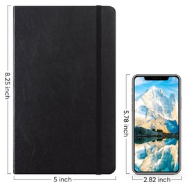 FLEEKOOL Bullet Dotted Journal Notebook, Leather Dotted Notebook with 100gsm Thick Dotted Paper, 5 inches x 8.25 inches, Hardcover, Inner Pocket-Black