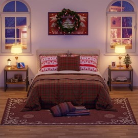 Homieasy End Table with Charging Station, 20 Inch Square Side Table with USB Ports & Power Outlets, Industrial Nightstand with Storage Shelf, Mini Fridge Stand for Small Spaces, Rustic Brown -2 Pack