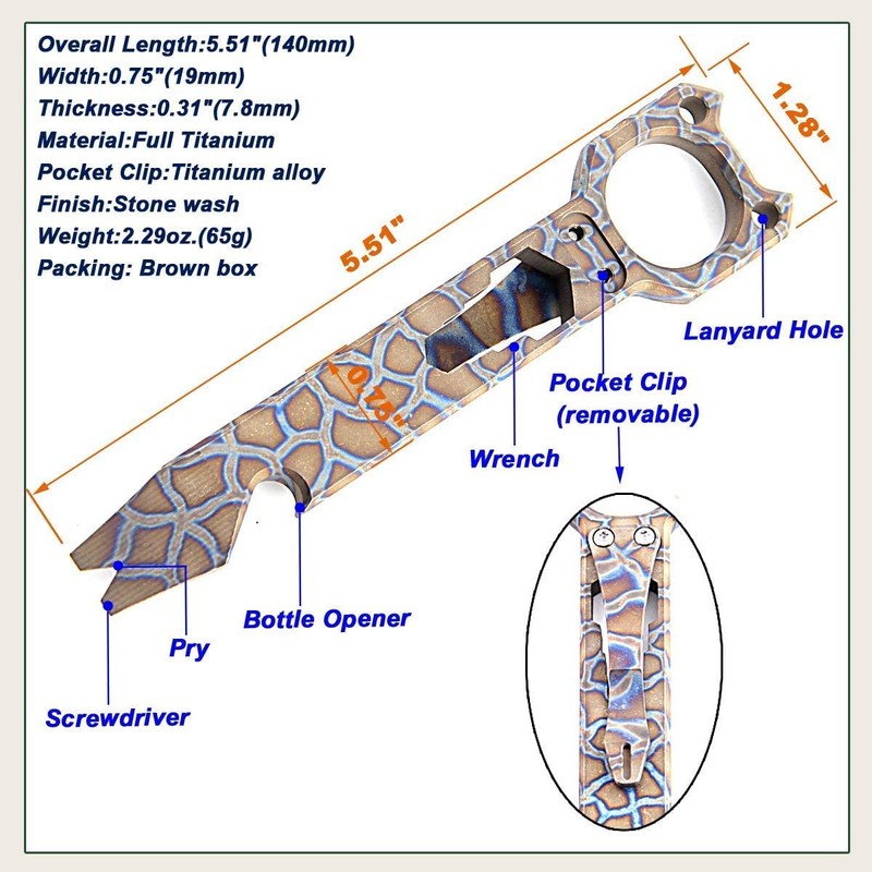 Titanium EDC Crowbar Outdoor Crowbar Bottle Opener with Pocket Clip