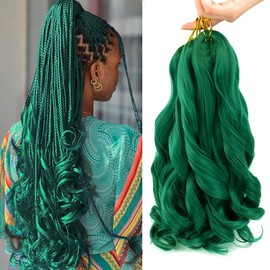 Dark Green French Curl Braiding Hair 8 packs 14 Inch Loose Wave Braiding Hair Pre Stretched Synthetic Hair Extensions for Women and Kids(Dark Green, 8packs)