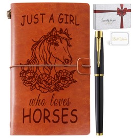 Just A Girl Who Loves Horses Leather Notebook Journal with Pen, Horse Stuff Horse Gifts for Girls Horse Lovers, Leather Refillable Notebook, Sketchbook, Travel Diary