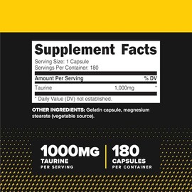 Primaforce Cápsulas de Taurina de 1000 Mg (180 Cápsulas), Suplemento sin Omg ni Gluten