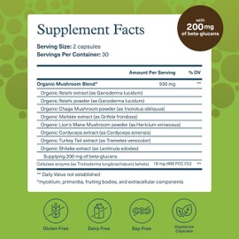 Youtheory Mushroom Immune Complex - Vegan Immune Support Supplement* - Organic Mushroom Blend with Chaga, Cordyceps, Lion's Mane, Maitake & More - 60 Vegetarian Capsules