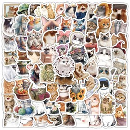 100PCS Cute Cat Stickers, Small Size Cute Animal Sticker Packs for Water Bottle Journal Computer Diary, Vinyl Waterproof Fun Kitty Decals for Boys Girls