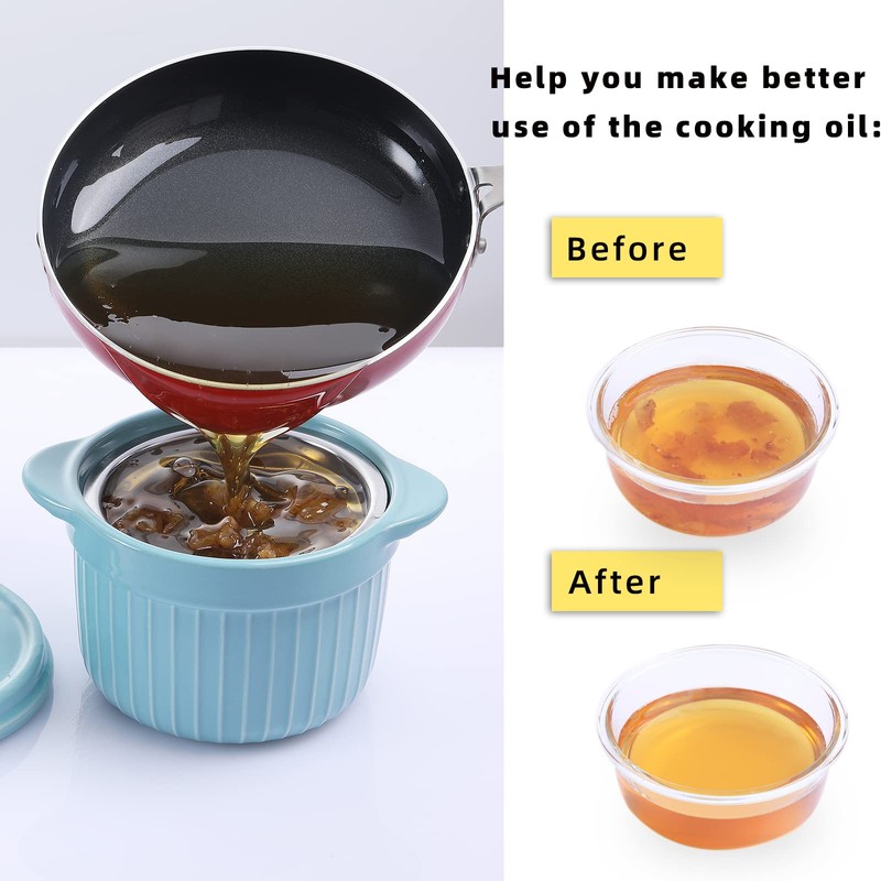 Ceramic Bacon Grease Container Keeper with Strainer, Frying Oil Storage