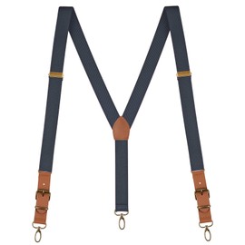 Buyless Fashion Leather Braces for Men - 48" Elastic Adjustable Straps 1" - Y Back with Metal Hook, Denim Blue