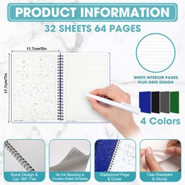 Jetec 4 Pcs 5 x 7 Inch Waterproof Graph Paper Spiral Notepads Grid Spiral Notebooks Weatherproof Tactical Stone Paper 64 Pages Nursing Notebook Police Journals for Outdoor (Multicolor)