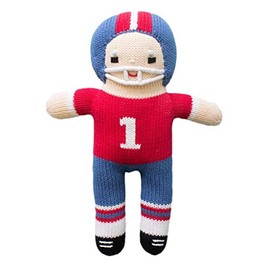 Zubels Baby Boys’ Hand-Knit Football Player Plush Toy, All-Natural Fibers, Eco-Friendly, 12-Inch, Red & Royal Blue