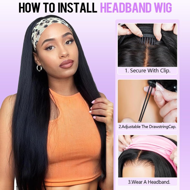 Amznlady Glueless Wigs Human Hair Upgrade 3 IN 1 Straight