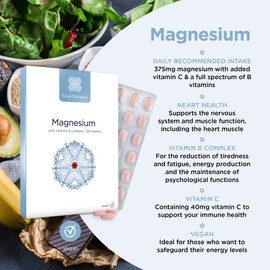 Healthspan Magnesium 375mg (90 Tablets) | Added Vitamin C & Vitamin B Complex | Promotes Immune Health | Support Your Bones, Teeth, Muscles & Nervous System | Vegan