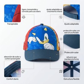 Cappellino Visiera Curva Sonic Bambini - Cappellino Infantile Sonic Comodo, Traspirante e Leggero, Cappellino Estate Regolabile, Protezione Solare Spiaggia, Piscina e Gite