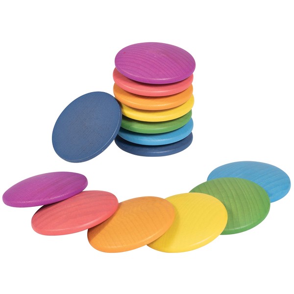 TickiT 73997 Rainbow Wooden Discs - Set of 14 - Loose Parts Wooden Toy for Babies and Toddlers 10m+ - Inspire Curiosity and Open-Ended Play