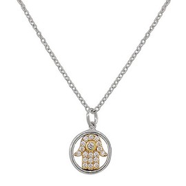 My Daily Styles 925 Sterling Silver Two-Tone Evil Eye Hamsa White CZ Womens Small Pendant Necklace
