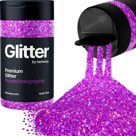 Hemway Purple Holographic 5 Size Glitter Mix 120g/4.2oz Fine Chunky Metallic Resin Craft Multi-Size Glitter Flake Sequin Shaker for Epoxy, Hair Face Body Eye Nail Art Festival, DIY Party Decorations