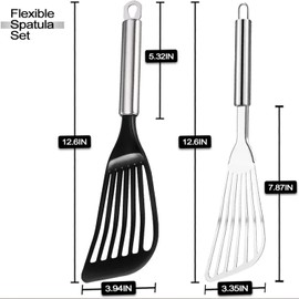 TENTA TENTA KITCHEN Pack of 2 Stainless Steel Slotted Fish Spatula and Nylon Slotted Egg Spatula Turner Shovel Non-Stick Heat Resistant Kitchen Utensils for Frying Fish, Eggs, Meat,French, Fries