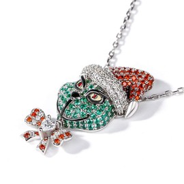 Jeulia 1.5 Carat Christmas Monster Inspired Necklace 925 Sterling Silver Pendant Necklace with Ruby and Emerald Stone Christmas Costume Jewelry Gifts for Women Girls