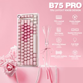 YUNZII B75 PRO Wireless Mechanical Keyboard,75% Layout with Knob,Hot Swap Gasket Custom Structure,Creamy Pre-lubed Switches,RGB Backlit,Bluetooth/Type-C/2.4G for Win/Mac(Cocoa Cream V2 Switch,Pink)