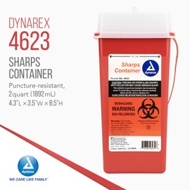 Dynarex D4623 Sharp Container, Provides a Safe Disposal of Medical Waste and Needles, Non-Sterile & Latex-Free, 2 Quarts, Made with Thermoplastic, Red, Pack of 60