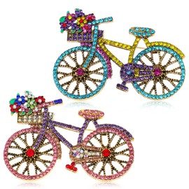 Amabro 2Pcs Rhinestone Bicycle Brooch, Crystal Creative Bicycles Jewelry Classic Vintage Pin for Women, Decoration Clothes Hats Bags Scarves Shawls for Weddings Engagements Valentine's Day Birthdays