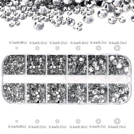Vitalux Nail Rhinestones, 6 Types, Large Capacity Set, 3D Stereoscopic, Round, Multi-shaped, Flat Bottom Design, Crystal Stones, DIY Nails, Gel Nails, Craft Parts, Storage Case Included