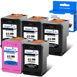 SuperInk Remanufactured 65XL High Yield Ink Cartridge Replacement for HP 65 65 XL N9K04AN N9K03AN Compatible with AMP 120 125 DeskJet 2620 3700 3720 Envy 5000 5032 Printer (4 Black, 1 Tri-Color)