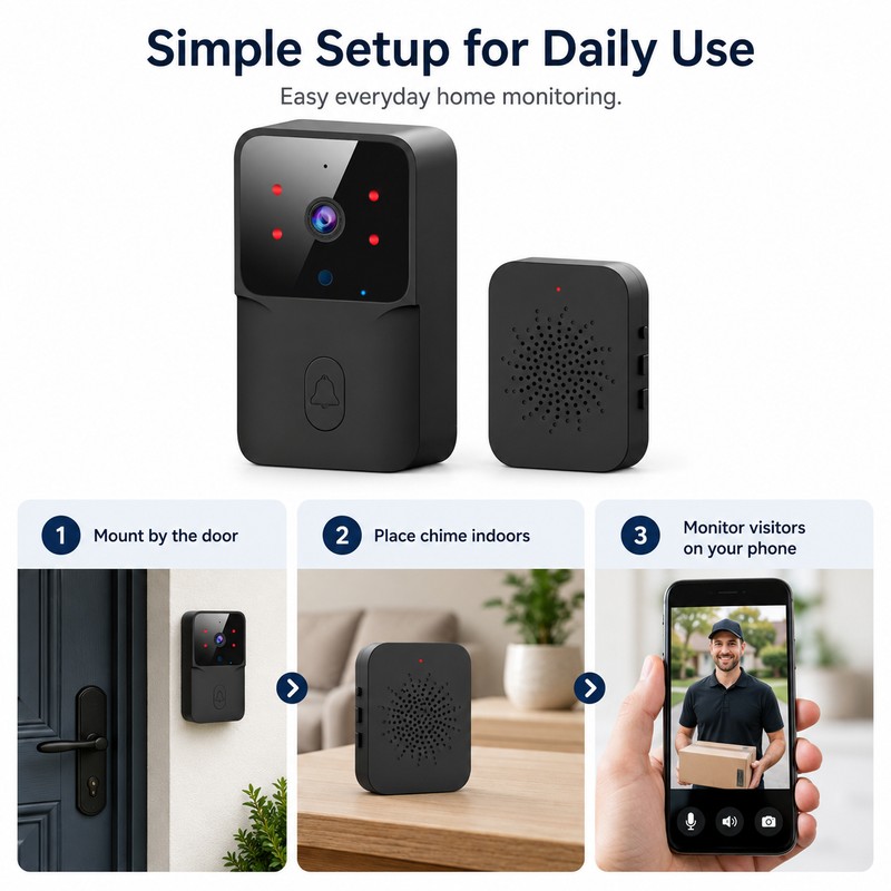 Wireless Video Doorbell for Home Security – HD WiFi Intercom