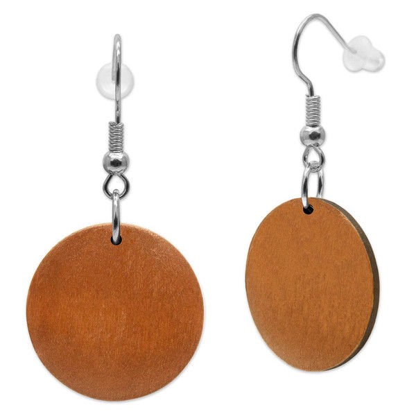 Soul-Cats 1 Pair Round Wooden Earrings in Various Colours, Wood,