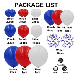 Red White and Blue Balloons Garland Arch Kit 164pcs Balloons Different Sizes 5 10 12 18inch with Confetti Balloons for 4th of July Graduation Baseball Birthday Party Decorations