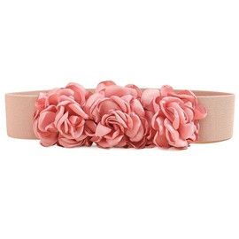 QIANXISUN Womens's Elastic Rose-Flower Waist Belts for Stretch Dress Multi Flower Corset Cinch Belt (Pink)