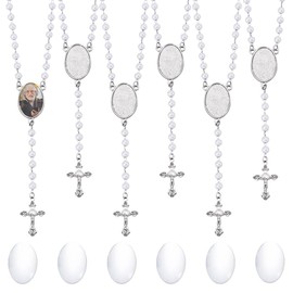 UNICRAFTALE 6 Sets Blanks Necklace Blanks Prayer Pearl Beads Necklace 6mm Beaded Cross Necklace with Crucifix for Baptism Women Gifts DIY Jewelry Making