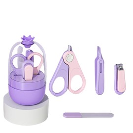 Baoyemes Crown-Shaped Nail Clippers Set, Baby Nail Clippers to Prevent Pinching, Rounded Blade for Easy Storage, Suitable for Children's Nail Cutting, 4-Piece Set (Purple)