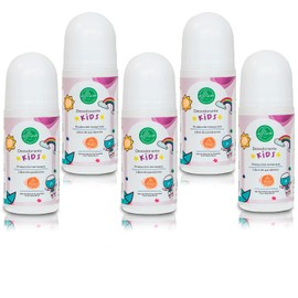 Desodorante Natural Kids 60 Ml Roll On, Infantil 100% Ingredientes Naturales, Producto Para Niños,Unisex, Libre de Aluminio, Protección Temprana Sin Aroma 5 PIEZAS