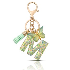 MORSUNBELA Keyring Letter Keyring with Initial Letter Butterfly Keyring Teenager Girls, Green m