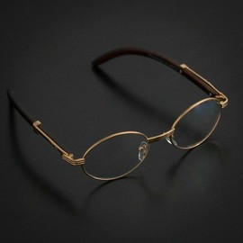 Street Knitted Mens Hip Hop 18k Gold Frame Oval Shape Clear Lens Wood Grain Retro Eye Glasses