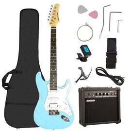 Soulmate 39 Inch Full Size Electric Guitar Kit for Beginner Solid Body HSS Starter Electric Guitar with Amplifier, Bag, Digital Tuner, Capo, Strap, String,Cable, Picks, Blue