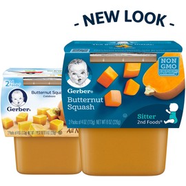 Gerber 2nd Foods Butternut Squash Pureed Baby Food, 4 Ounce Tubs, 2 Count (Pack of 8)