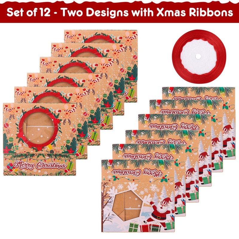 Cabilock 12pcs Christmas Cookie Boxes Packaging Kraft Paper Candy Boxes