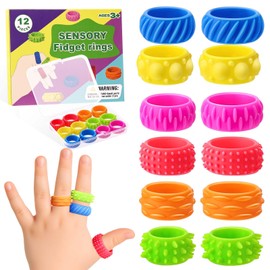 Cofvetia Pack of 12 Fidget Toys for Children, Fidget Ring Toys for Children Adults, Fidget Squishy Toy, Anxiety, ADHD Toys, Soothing for Stress, Anxiety